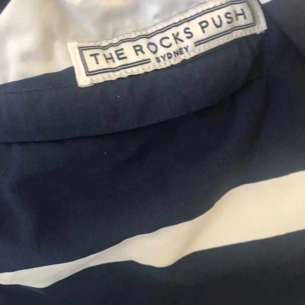 The Rocks Push Balmoral Mid Length Navy Stripe Board Shorts Sz 36 Beach To Bar